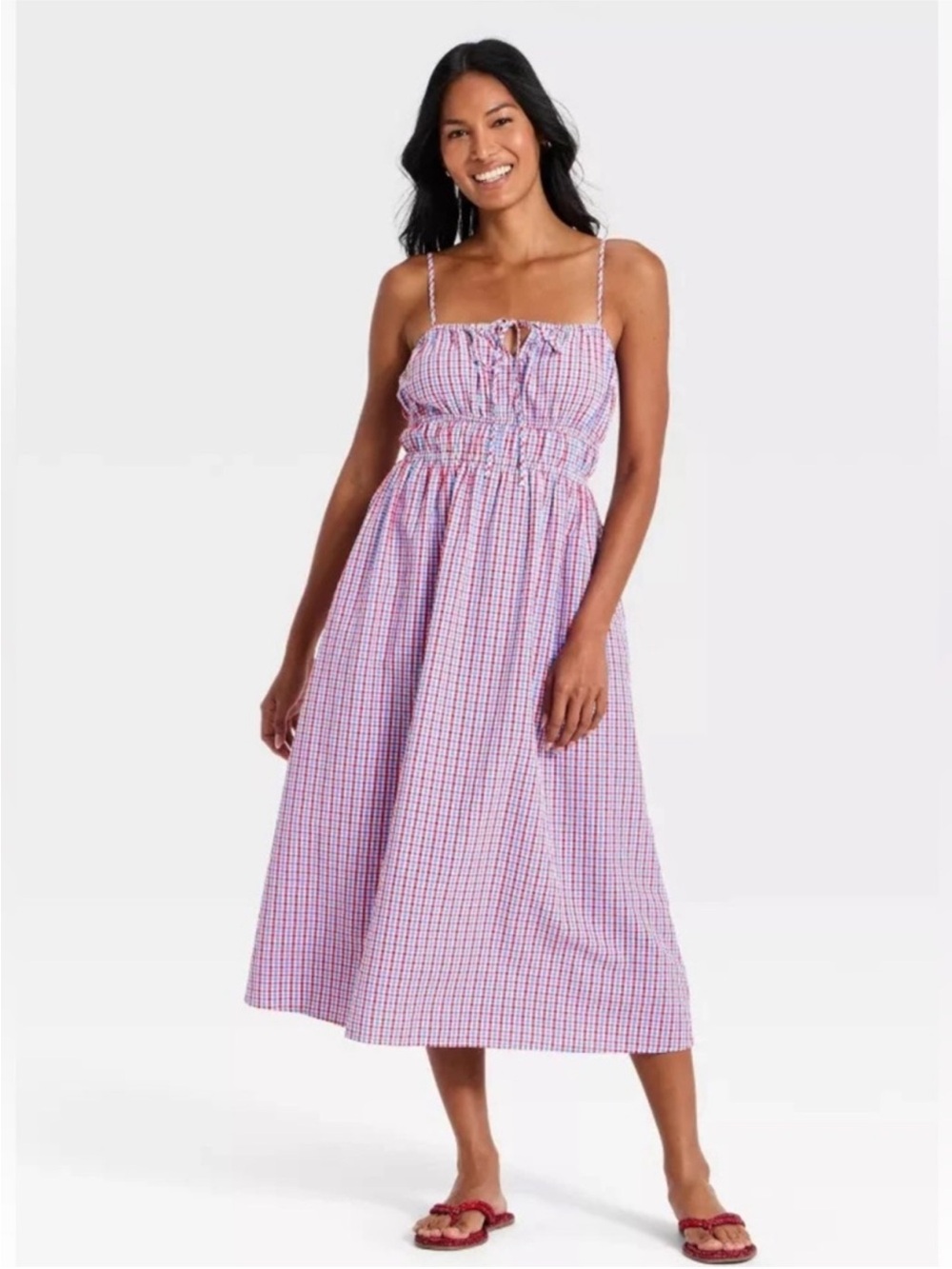 NWT Smocked Midi Sundress in Red, White, and Blue Gingham